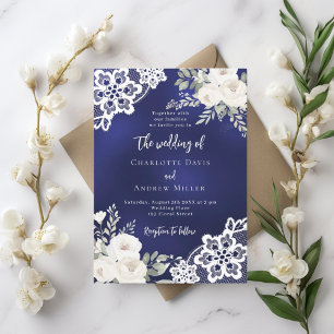 Hochzeitseinladung für Marineblau-Rosen Einladung