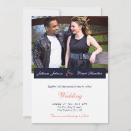 Hochzeitseinladung für Navy Blue and Coral Foto Einladung