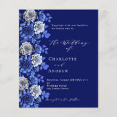 Hochzeitseinladung für Navy Blue-Silber-Florals (Vorderseite)