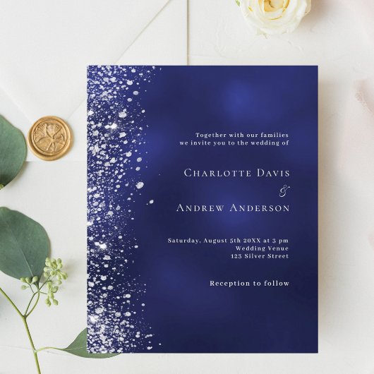 Hochzeitseinladung für Navy Blue Silver Glitzer