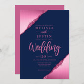 Hochzeitseinladung für Navy Blue und Fuchsia Glitz Einladung (Vorne/Hinten)