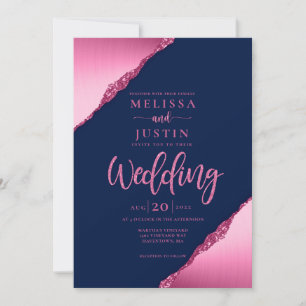 Hochzeitseinladung für Navy Blue und Fuchsia Glitz Einladung