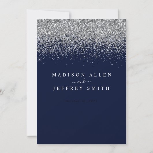 Hochzeitseinladung für Navy Blue und Silver Glitze Ankündigung (Rückseite)