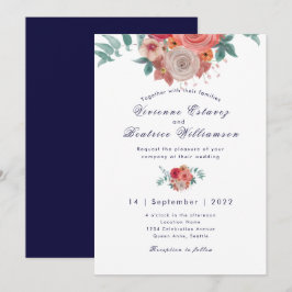 Hochzeitseinladung für Navy-Boho-rote Rosen Einladung