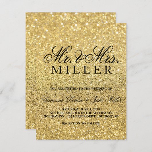 Hochzeitseinladung - Goldener Glam Einladung (Vorne/Hinten)