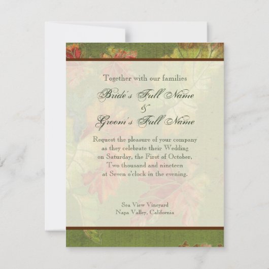 Hochzeitseinladung Herbst Traubenleder Batik Einladung (Rückseite)