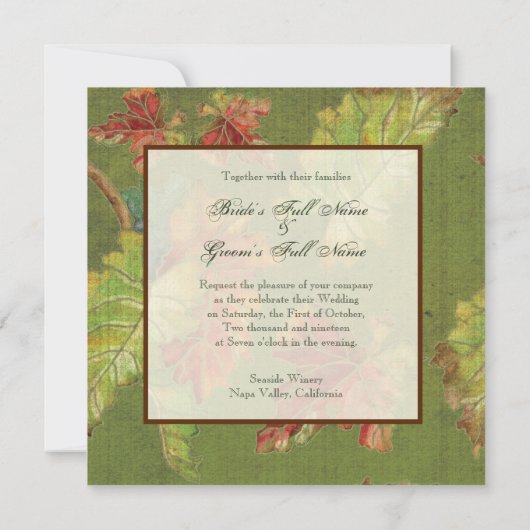 Hochzeitseinladung Herbst Traubenleder Batik Einladung (Rückseite)