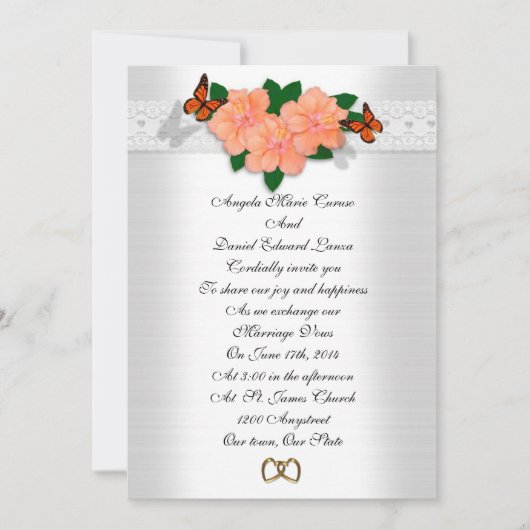 Hochzeitseinladung Hibiskus und Schmetterlinge Einladung (Vorderseite)