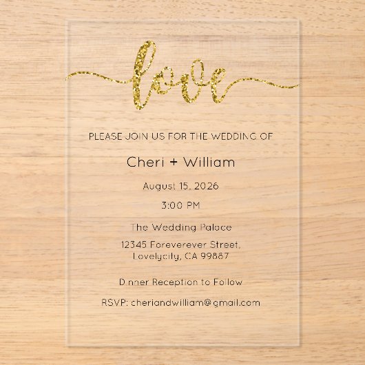 Hochzeitseinladung, Hochzeitspapeterie, Liebe Acryleinladungen (Vorderseite)