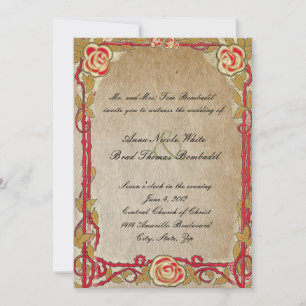 Hochzeitseinladung im Stil einer alten roten Rose Einladung