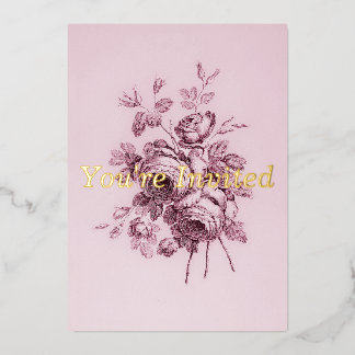 Hochzeitseinladung im Vintage-Rosen-Design Folieneinladung