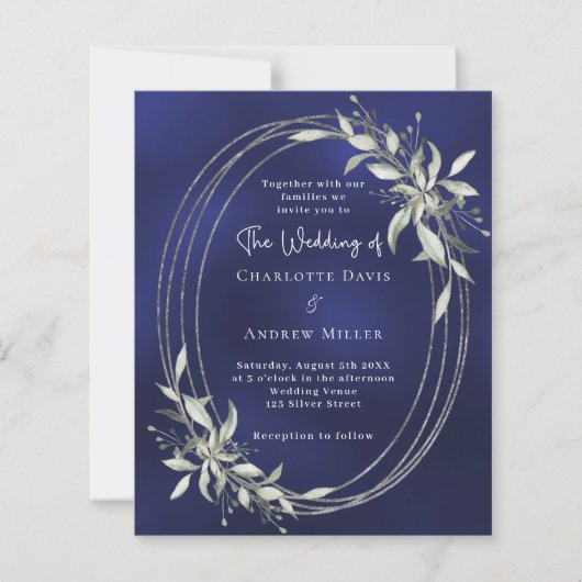Hochzeitseinladung in blauem Silber (Vorderseite)