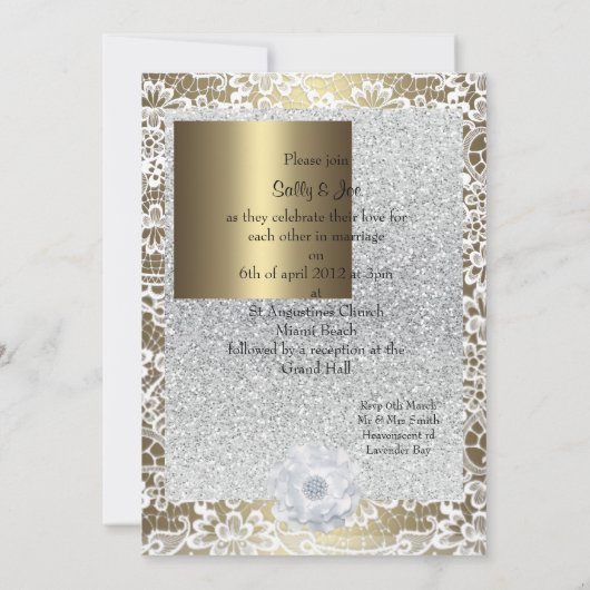 Hochzeitseinladung in Gold und Weiß Einladung (Rückseite)