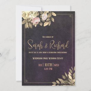Hochzeitseinladung in Holzkohleschwarz und Gold Einladung