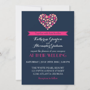 Hochzeitseinladung in Marineblau und Rosa mit Lieb Einladung