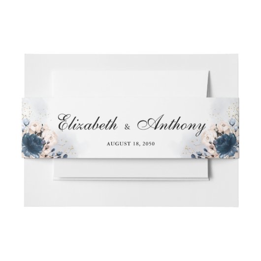 Hochzeitseinladung in Navy Blue und Dusty Rose Einladungsbanderole (Vorderseite Beispiel)