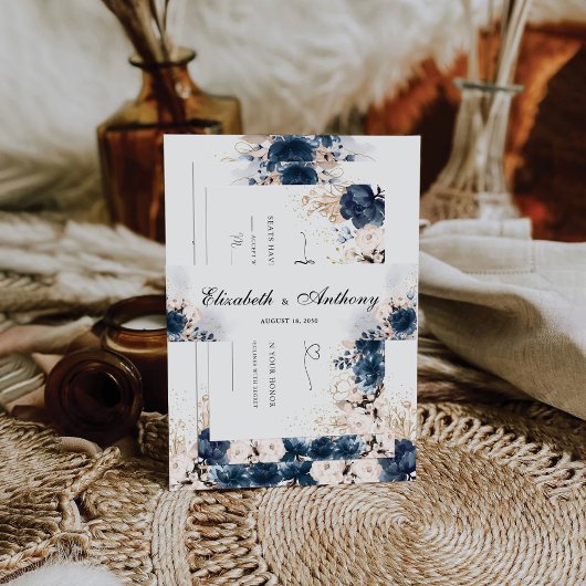 Hochzeitseinladung in Navy Blue und Dusty Rose Einladungsbanderole