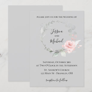Hochzeitseinladung in Rosa und Grau - Rosengirland Einladung