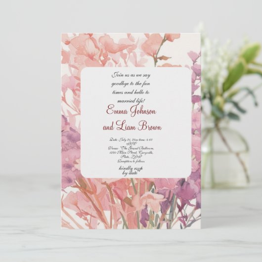 Hochzeitseinladung Karren pink kleine petalforal Einladung (Stehend Vorderseite)