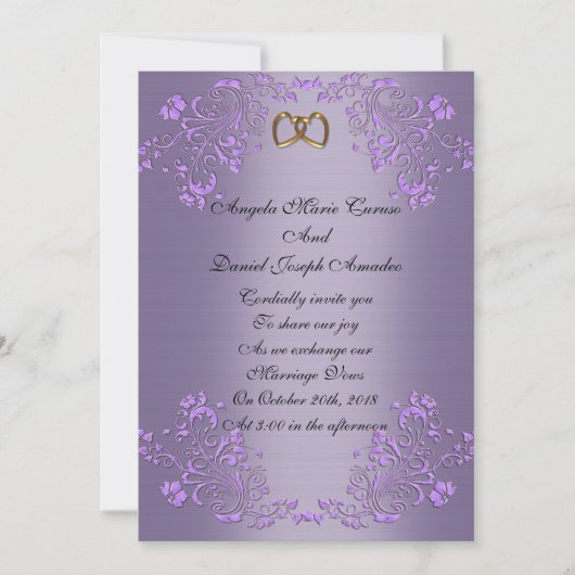 Hochzeitseinladung lila Satin look Einladung (Vorderseite)