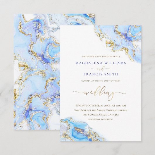 Hochzeitseinladung mit blauer Tinte Einladung (Vorne/Hinten)