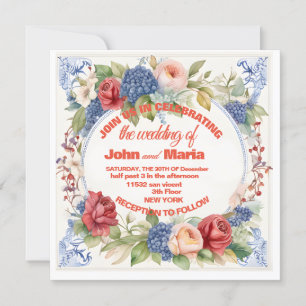Hochzeitseinladung mit Blumen und rosa Hintergrund Einladung
