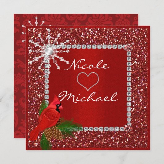 Hochzeitseinladung mit CRYSTAL SNOWFLAKE Einladung (Vorne/Hinten)