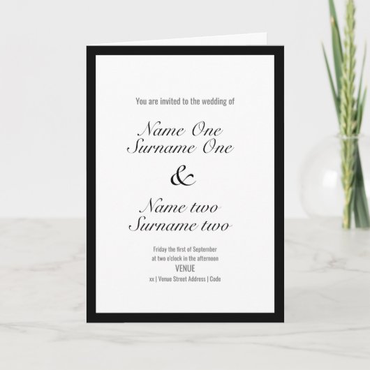 Hochzeitseinladung mit einem dünnen schwarzen Rand Einladung (Vorderseite)