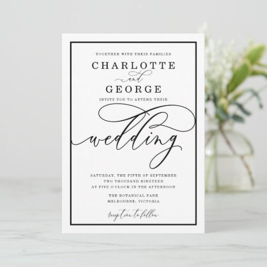 Hochzeitseinladung mit eleganten Schriften Einladung (Stehend Vorderseite)