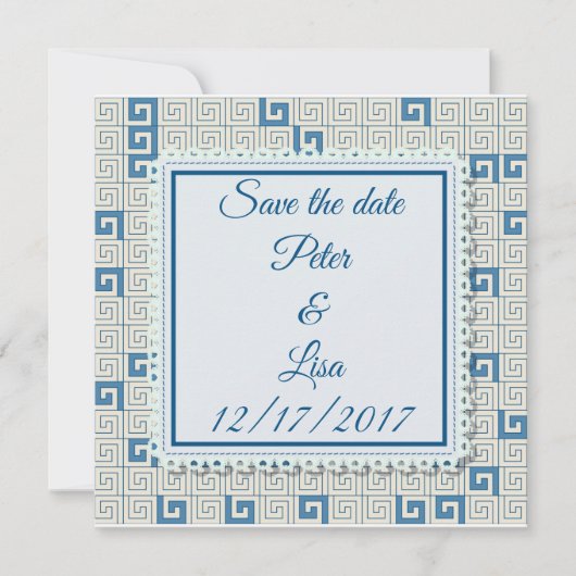 Hochzeitseinladung mit griechischem Muster Save The Date (Vorderseite)