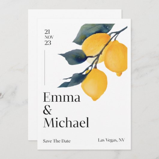 Hochzeitseinladung mit klaren Linien und einem Une Einladung (Vorne/Hinten)