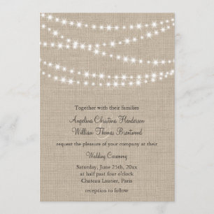 Hochzeitseinladung mit Lichterkette auf Jute Einladung