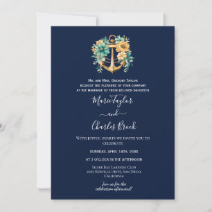 Hochzeitseinladung mit marinem Blumenanker Einladung