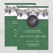 Hochzeitseinladung mit Monogramm und Weintrauben Einladung (Vorne/Hinten)