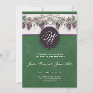 Hochzeitseinladung mit Monogramm und Weintrauben Einladung