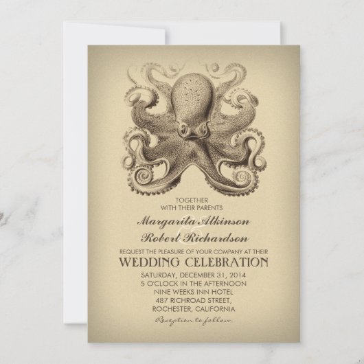 Hochzeitseinladung mit Oktopus für Wassersportler Einladung (Vorderseite)