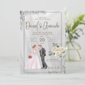 Hochzeitseinladung mit Paar Grafik und Rose Einladung (Stehend Vorderseite)