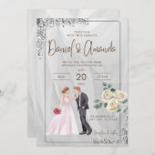 Hochzeitseinladung mit Paar Grafik und Rose Einladung (Vorne/Hinten)