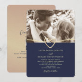Hochzeitseinladung mit QR-Code für Navy-Blue-Foto Einladung (Vorne/Hinten)