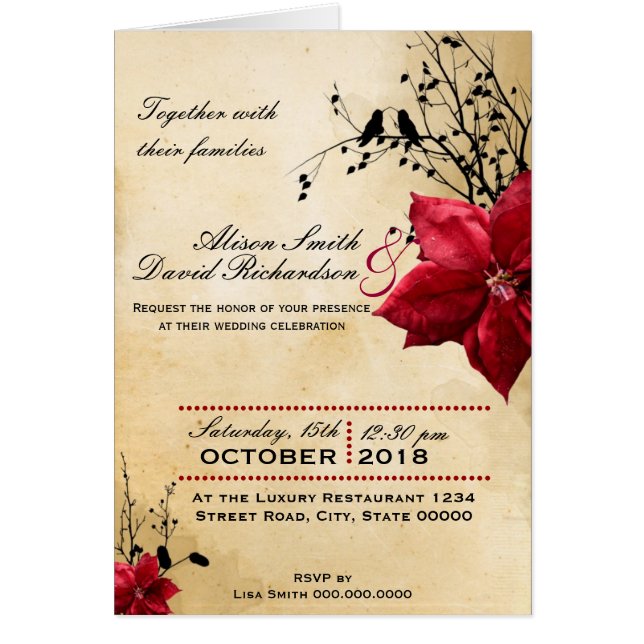 Hochzeitseinladung mit Roten Blume (Vorne)