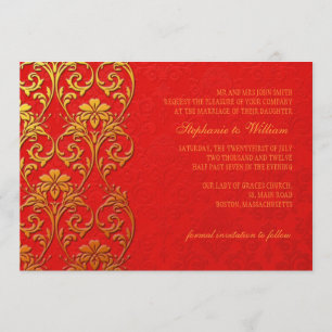 Hochzeitseinladung mit roter und goldener Wirbel Einladung
