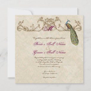 Hochzeitseinladung mit Vintage-Pfau und Ätzungen Einladung