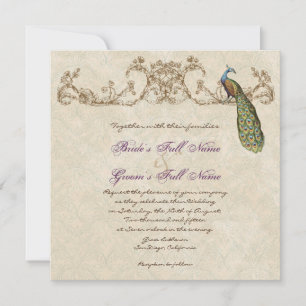 Hochzeitseinladung mit Vintage-Pfau und Ätzungen Einladung