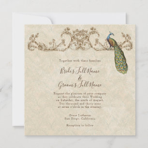 Hochzeitseinladung mit Vintage-Pfau und Ätzungen Einladung