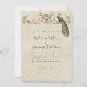 Hochzeitseinladung mit Vintage-Pfau und Ätzungen Einladung