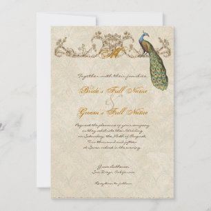 Hochzeitseinladung mit Vintage-Pfau und Ätzungen Einladung