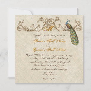 Hochzeitseinladung mit Vintage-Pfau und Ätzungen Einladung