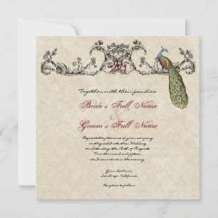 Hochzeitseinladung mit Vintage-Pfau und Ätzungen Einladung