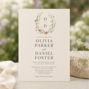 Hochzeitseinladung mit wildem Blumenmonogramm Einladung
