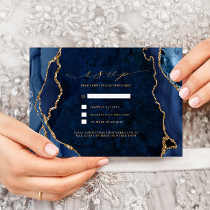 Hochzeitseinladung Navy Marmor & Gold Achat RSVP Einladung